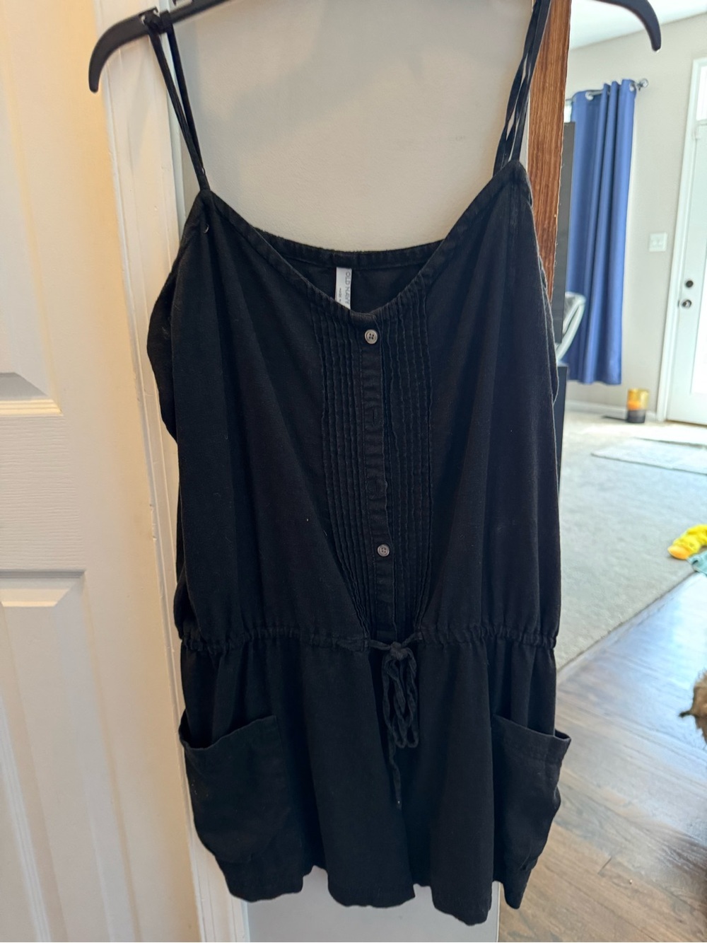 Black Sleeveless Drawstring Pocket romper